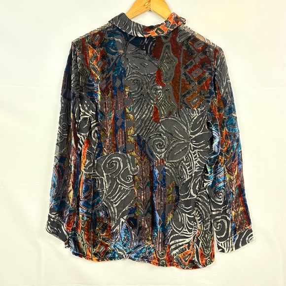 Chico's Velvet Burnout Button Down Whimsigoth Fairy Shirt Sz 0 = M Long Sleeve - Picture 7 of 13